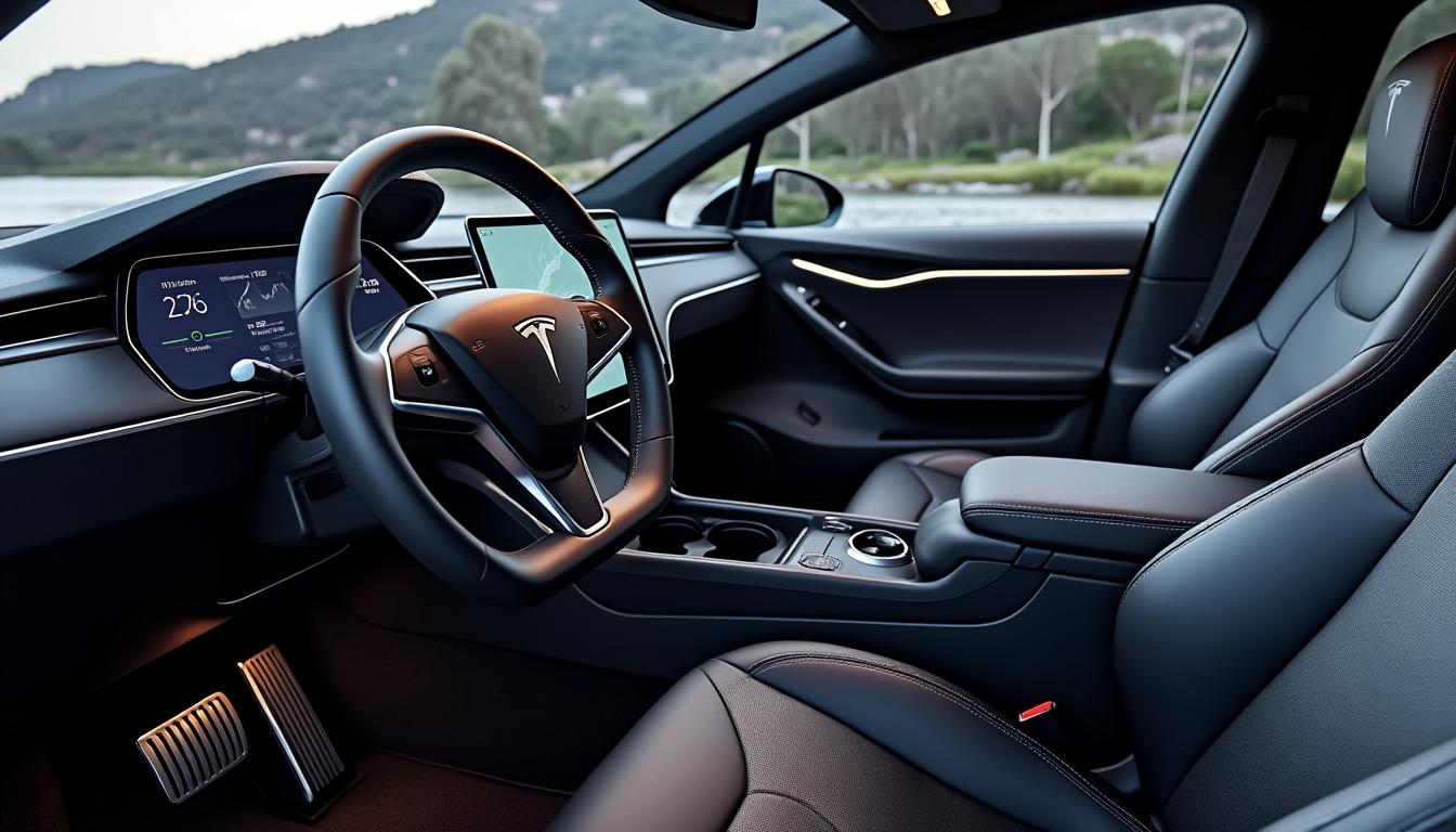 découvrez l'intérieur révolutionnaire de la voiture tesla, où design moderne et technologie de pointe se rencontrent. laissez-vous séduire par les portes papillon qui ajoutent une touche futuriste à votre expérience de conduite.
