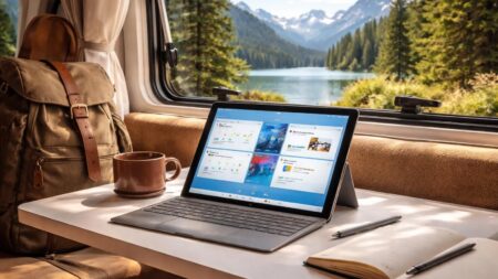 découvrez la surface go, la tablette tactile microsoft idéale pour le camping-car : compacte, légère et performante, elle vous accompagne partout lors de vos voyages.