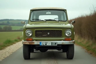Une LADA Niva verte garée sur une route de campagne française, illustrant la question de sa légalité à l'achat en France