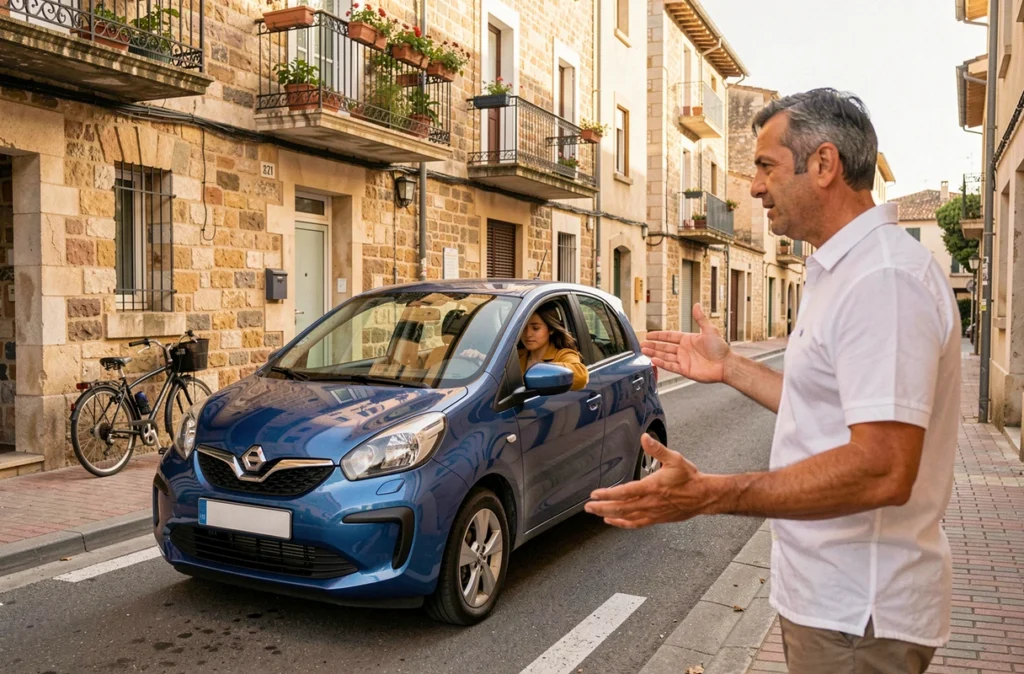 Élève de l'auto-école Montlhéry à Narbonne effectuant un créneau encadrée par son moniteur dans une rue résidentielle